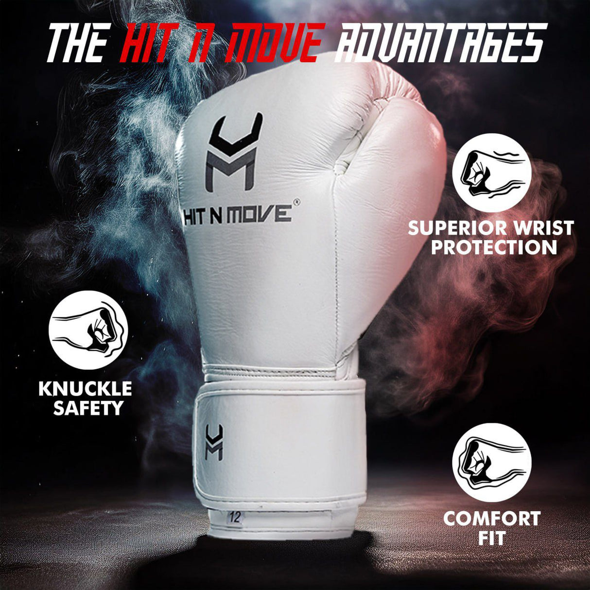 Hit N Move Süvari boksačke rukavice punjene konjskom dlakom (na čičak) - White