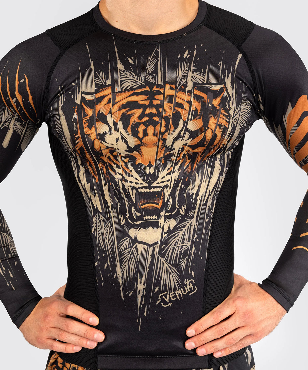 Venum Tiger Black/Neon Orange Rashguard Dolgi Rokavi