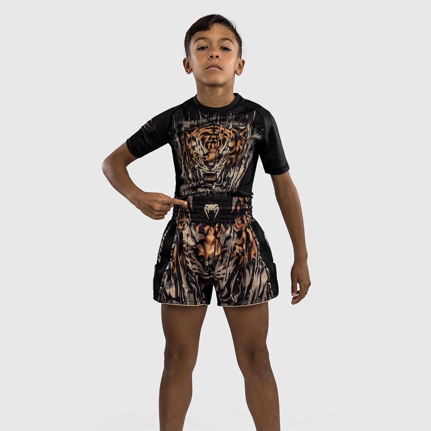 Otroške Venum Tiger Black/Neon Orange Hlačke Za Tajski Boks