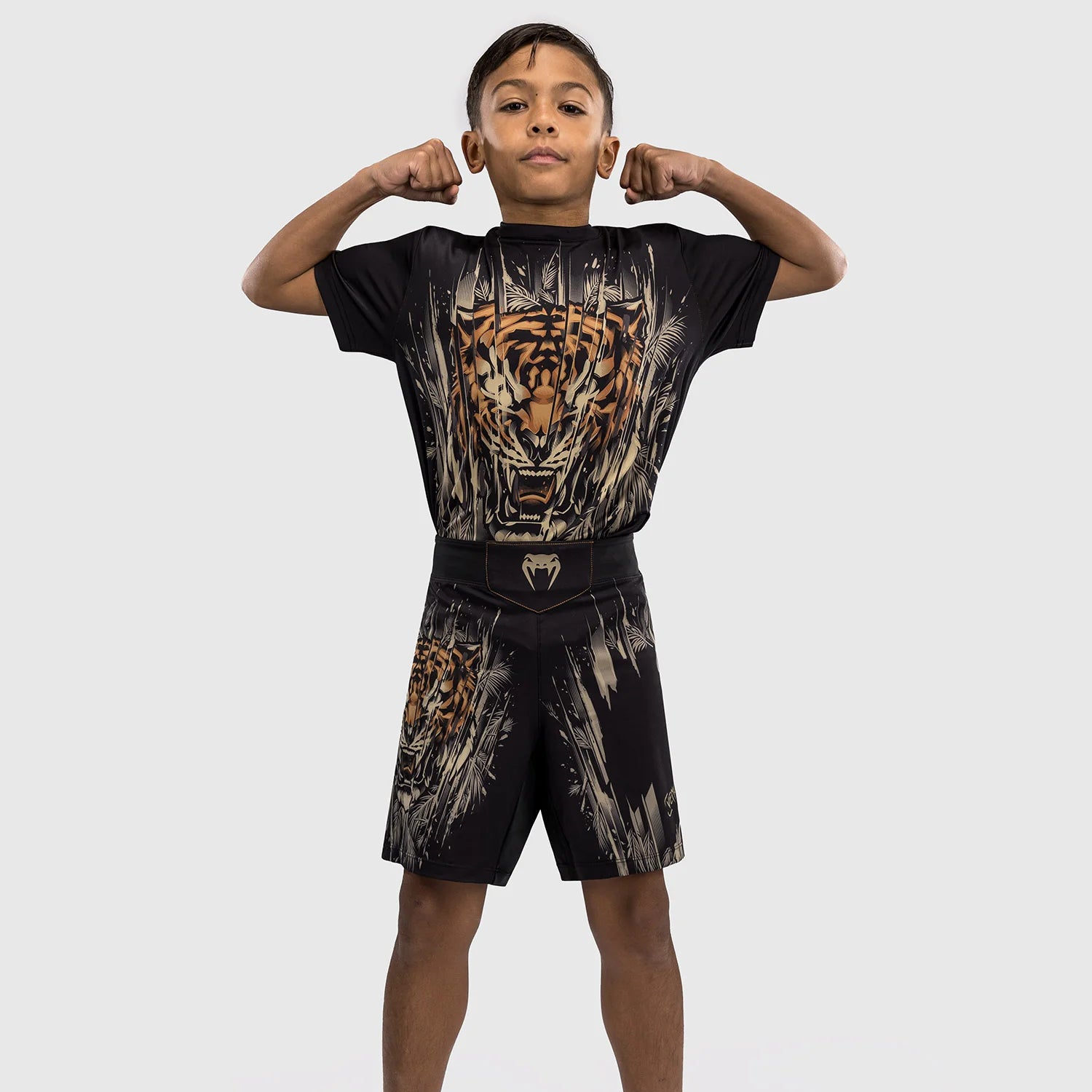 Otroške Venum Tiger Black/Neon Orange Hlačke Za MMA