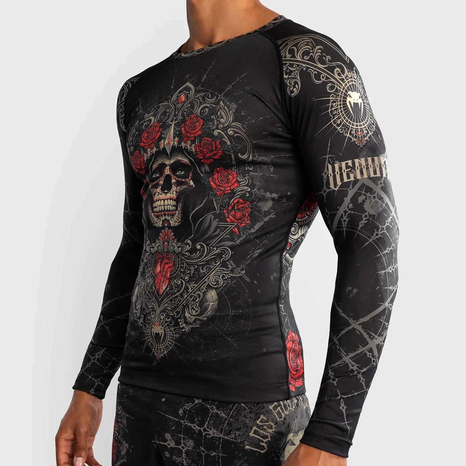 Venum Santa Muerte 5.0 Deep Black/Gold Rashguard Dolgi Rokavi