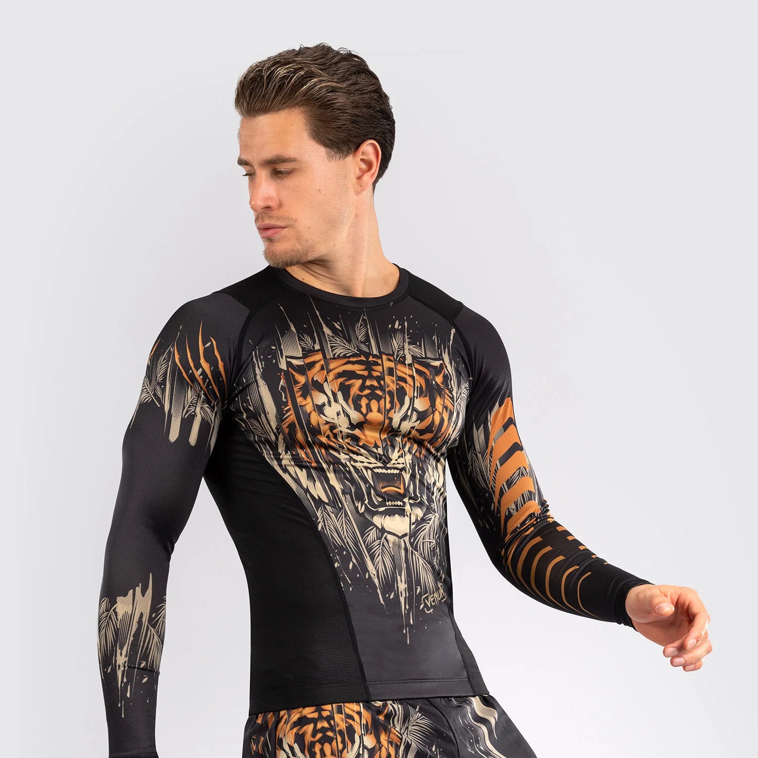 Venum Tiger Black/Neon Orange Rashguard Dolgi Rokavi