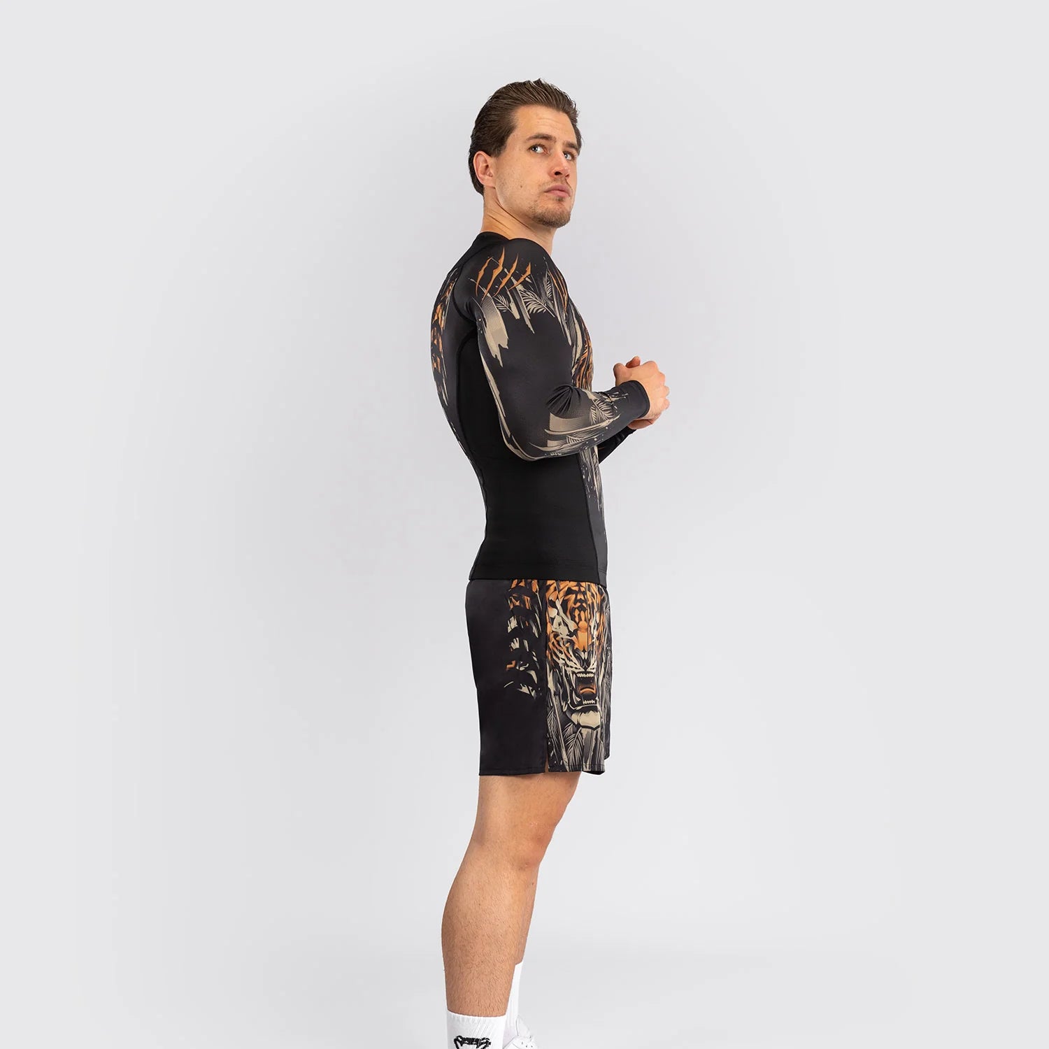 Venum Tiger Black/Neon Orange Rashguard Dolgi Rokavi